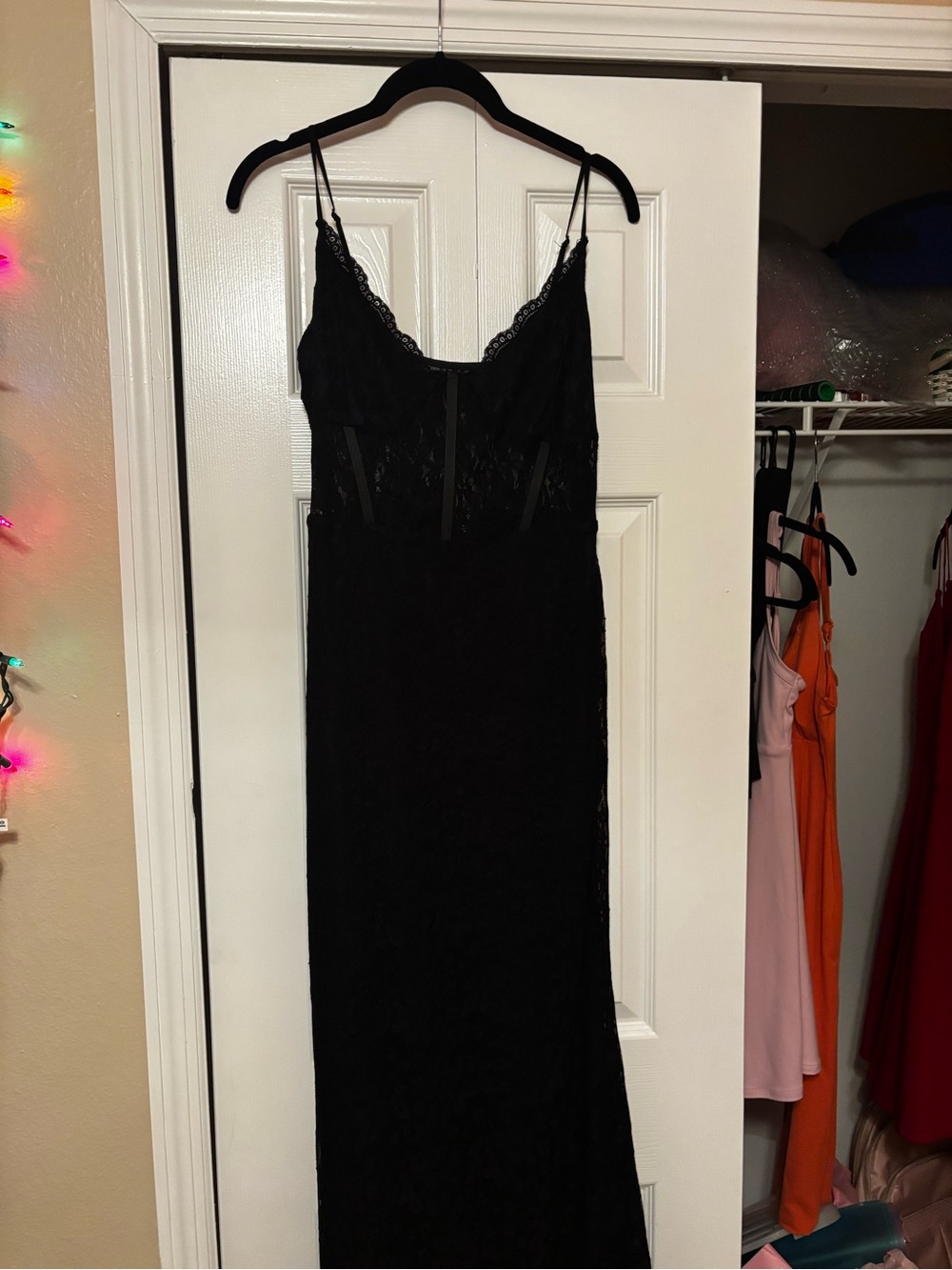 Black Lace Maxi Dress with Spaghetti Straps